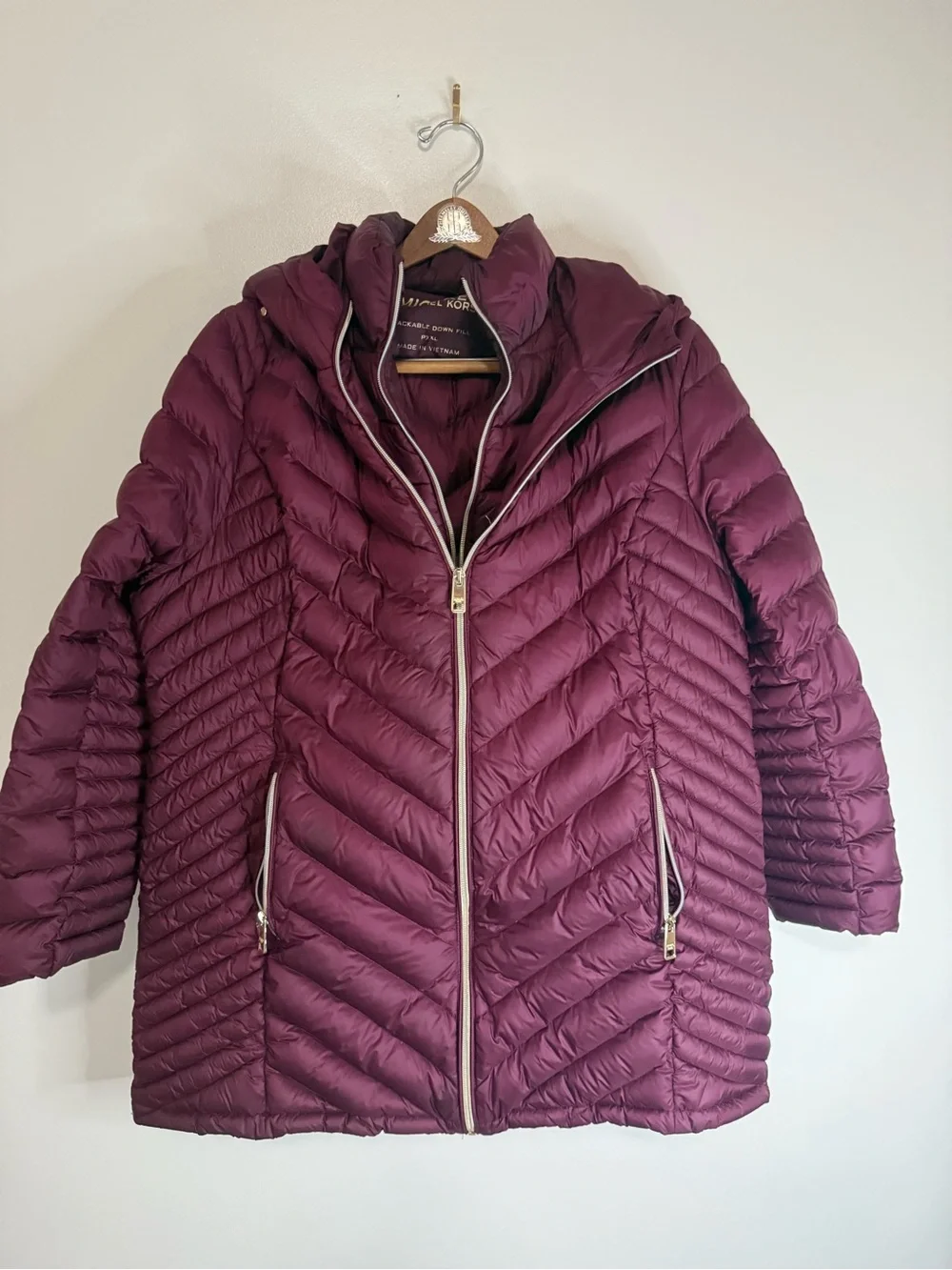 Michael Kors Women's Quilted Packable Puffer Jacket Burgundy size XXLP